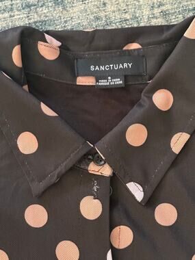 Sanctuary Black Blush Polka Dot Button Front Blouse Semi Sheer Top Size S